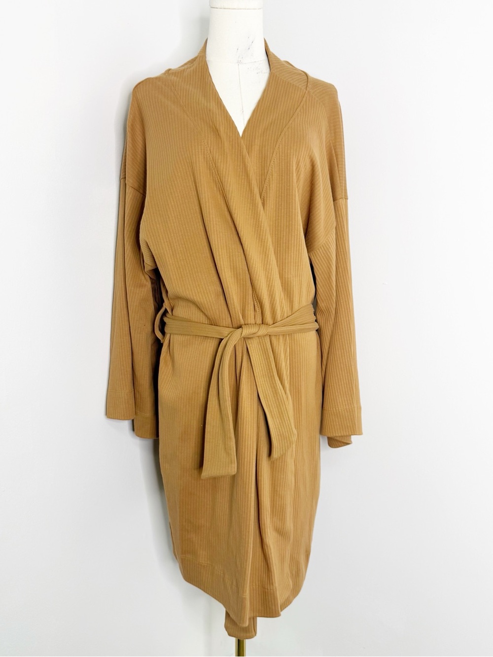 Kotn Kimono Robe Size Large Camel Ribbed 100% Cotton Belted NWT